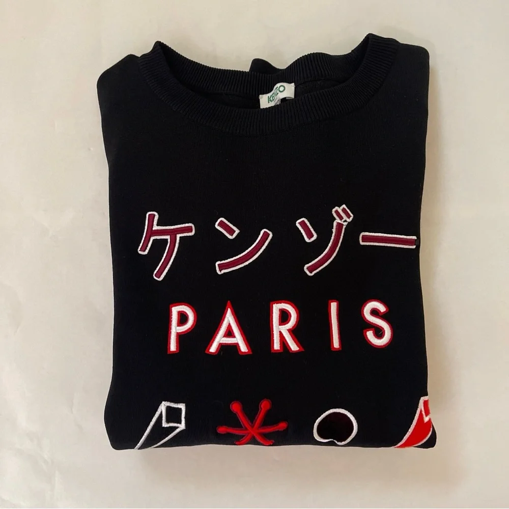 Vintage KENZO Black Sweater with Red and White Embroidered Accents - Picture 2 of 8